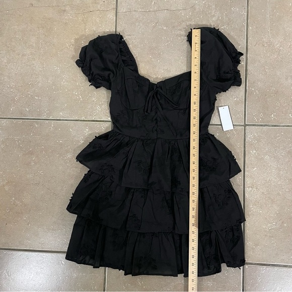 NEW Midnight Doll Sweetheart Neck Emb Lawn Tiered Ruffle Dress Zip Black Size S - Picture 9 of 9